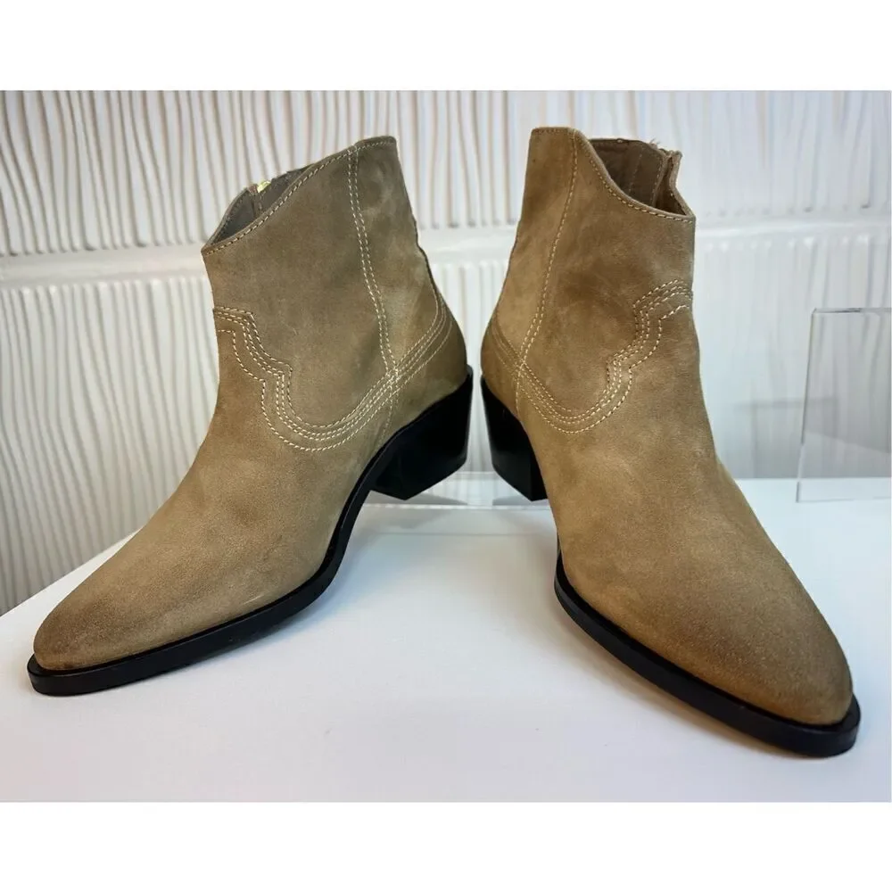 NWT All Saints carlotta suede heeled side zip ankle boots in sand
